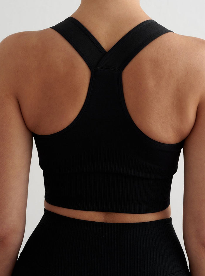 High Support Ribbed Bra in Black