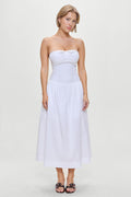 Horizon Strapless Collared Midi Dress White