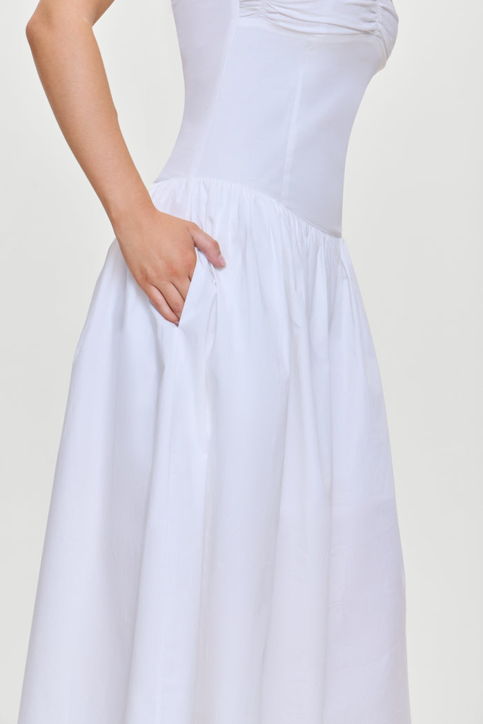 Horizon Strapless Collared Midi Dress White