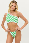 Ingrid Jade Checker One Shoulder Crochet Top