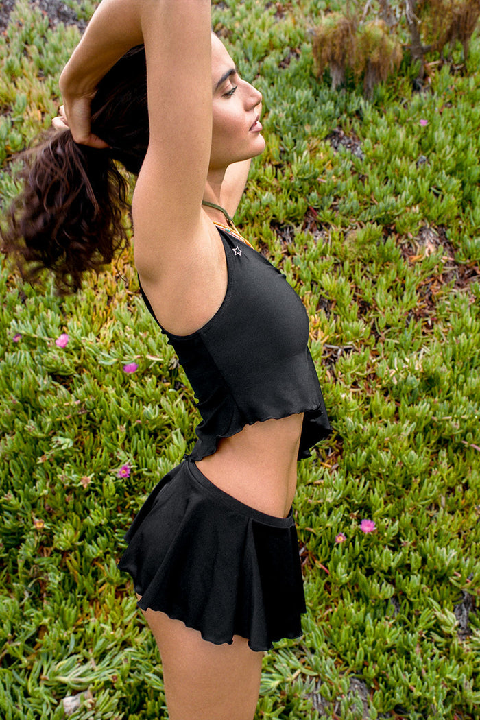 Izabella Shine Swim Skirt Bikini Bottom Black