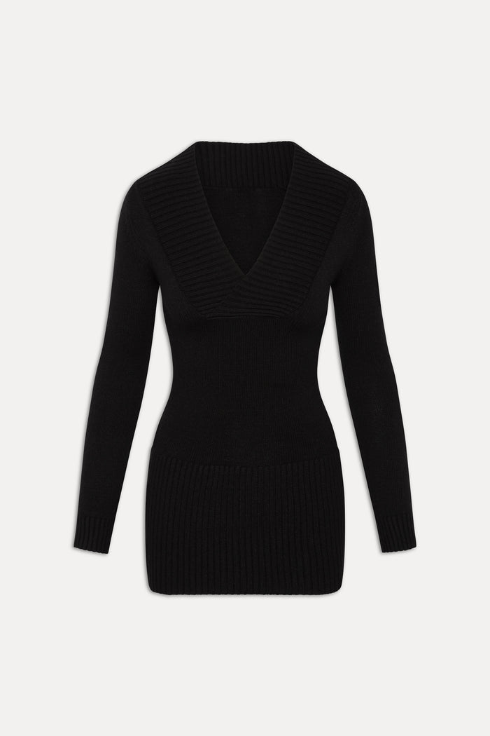 Jade Long Sleeve Knit Mini Dress - Black