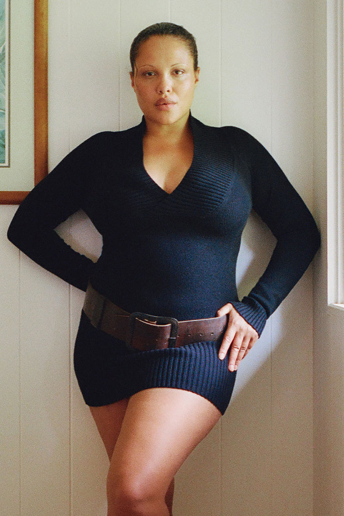 Jade Long Sleeve Knit Mini Dress - Black