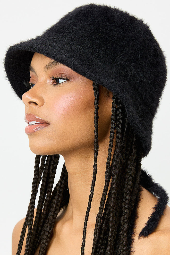 Jax Black Fuzzy Mohair Bucket Hat