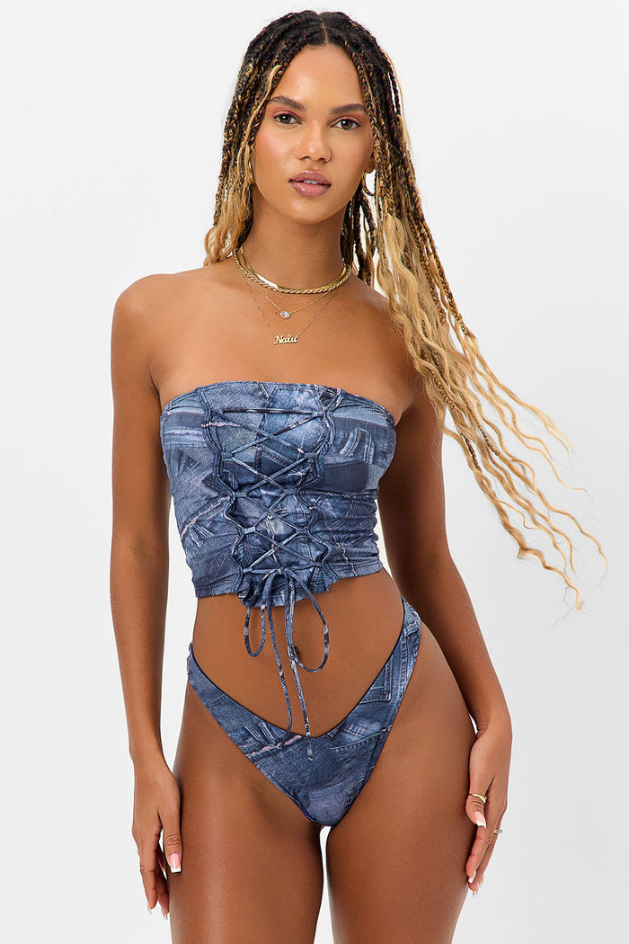 Jayden Strapless Bikini Top Blue Jean
