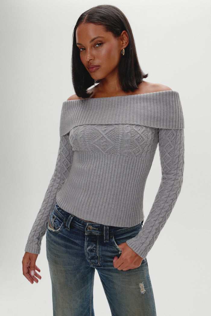Jazz Off The Shoulder Knit Sweater - Cloud Cover