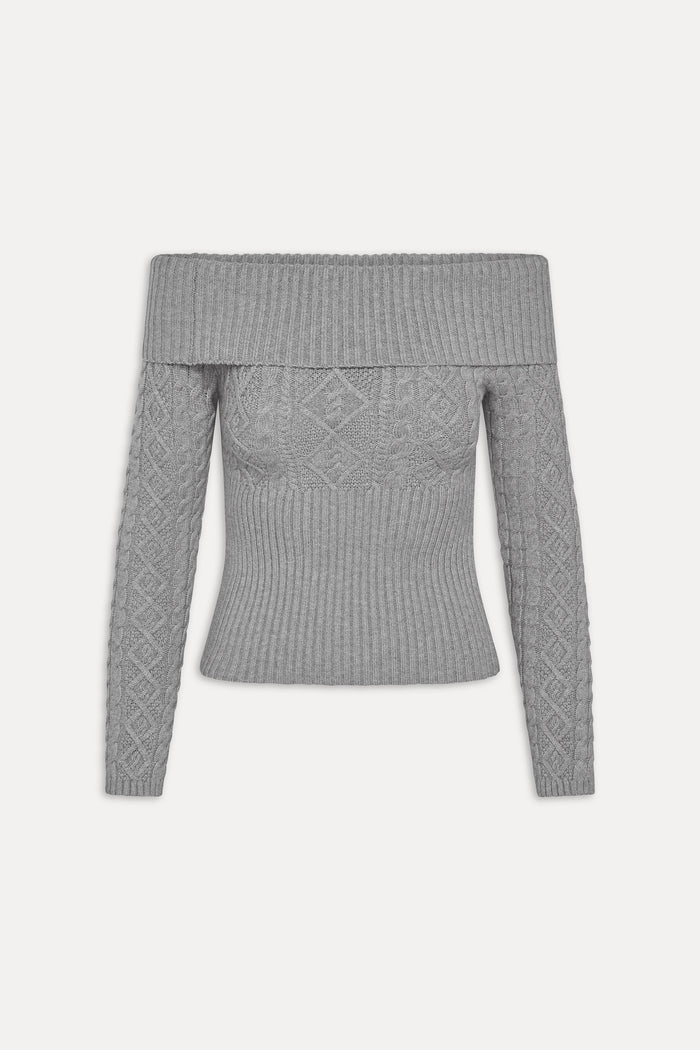 Jazz Off The Shoulder Knit Sweater - Cloud Cover