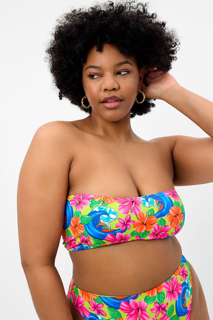Jean Floral Bandeau Bikini Top Neon Surfer
