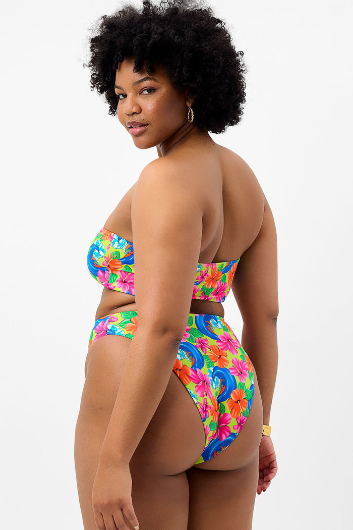 Jean Floral Bandeau Bikini Top Neon Surfer
