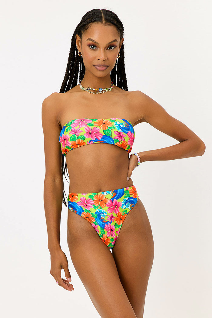 Jean Floral Bandeau Bikini Top Neon Surfer