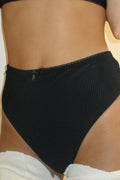 Jenna Ribbed High Waist Bikini Bottom Ebony