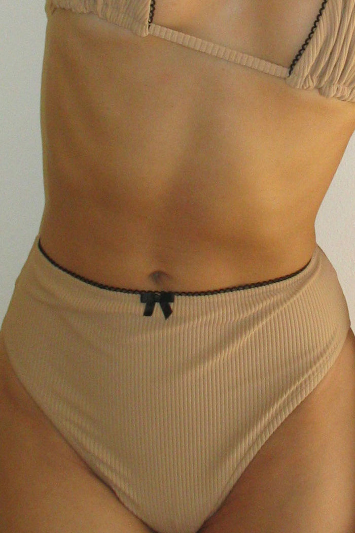 Jenna Ribbed High Waist Bikini Bottom Suntanned