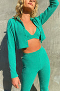 Josephine Mistletoe Green Terry Lurex Crop Cardigan