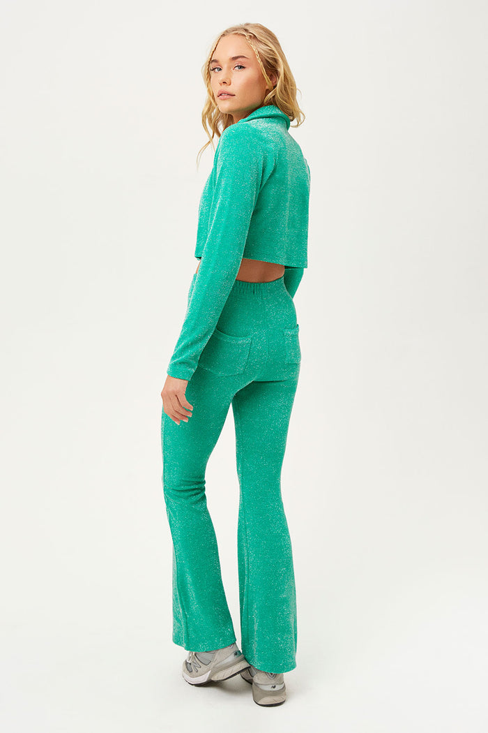Josephine Mistletoe Green Terry Lurex Crop Cardigan