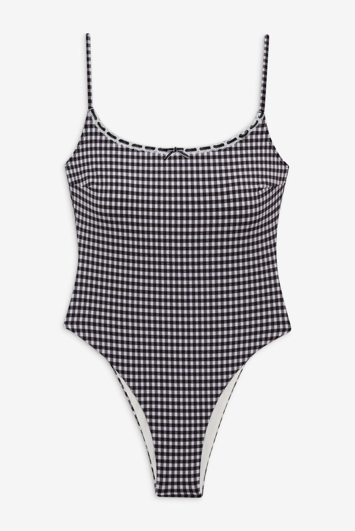 Juliet Seersucker Cheeky One Piece Swimsuit Blackberry Gingham