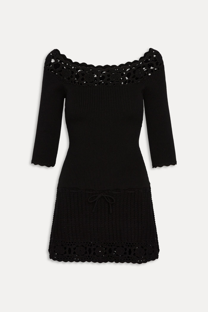 Kaia Crochet Knit Mini Dress - Black
