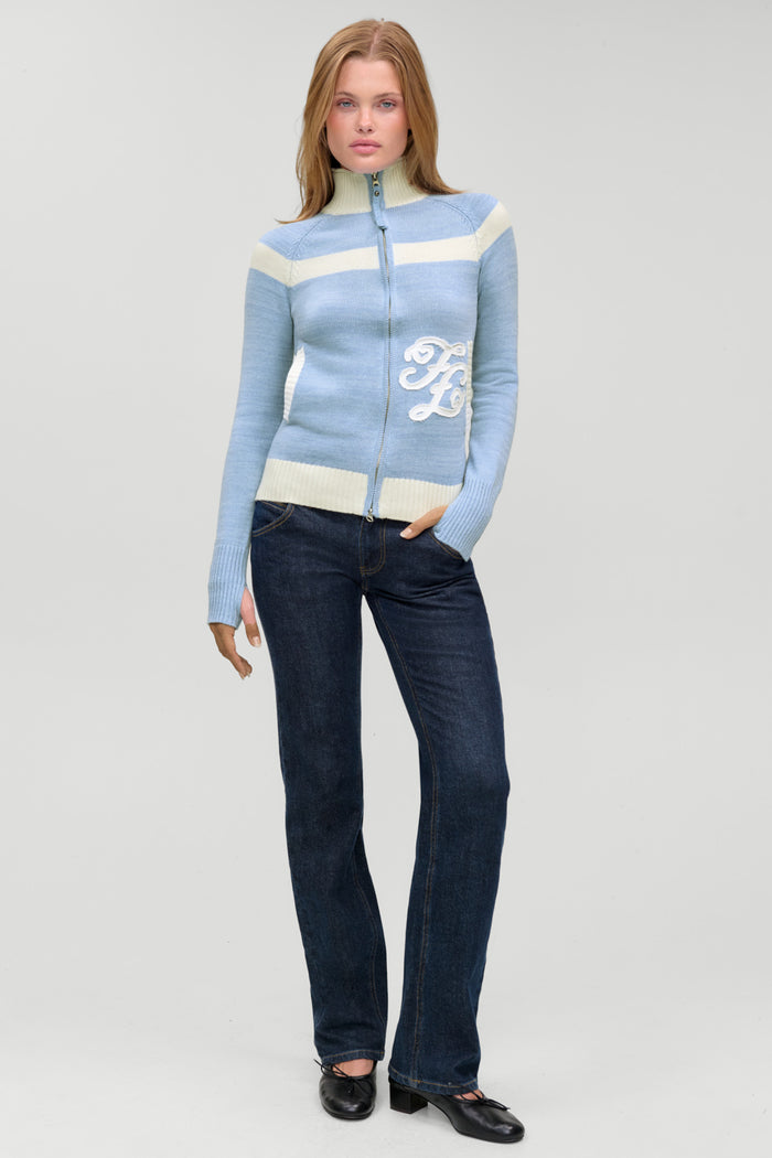 Kingston Cotton Knit Zip Up - Heavenly Blue