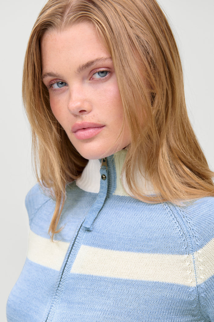 Kingston Cotton Knit Zip Up - Heavenly Blue