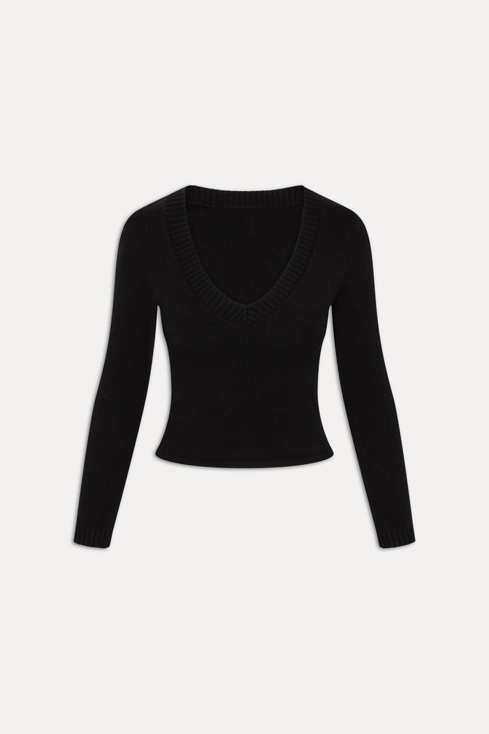 Kit V Neck Knit Sweater - Black