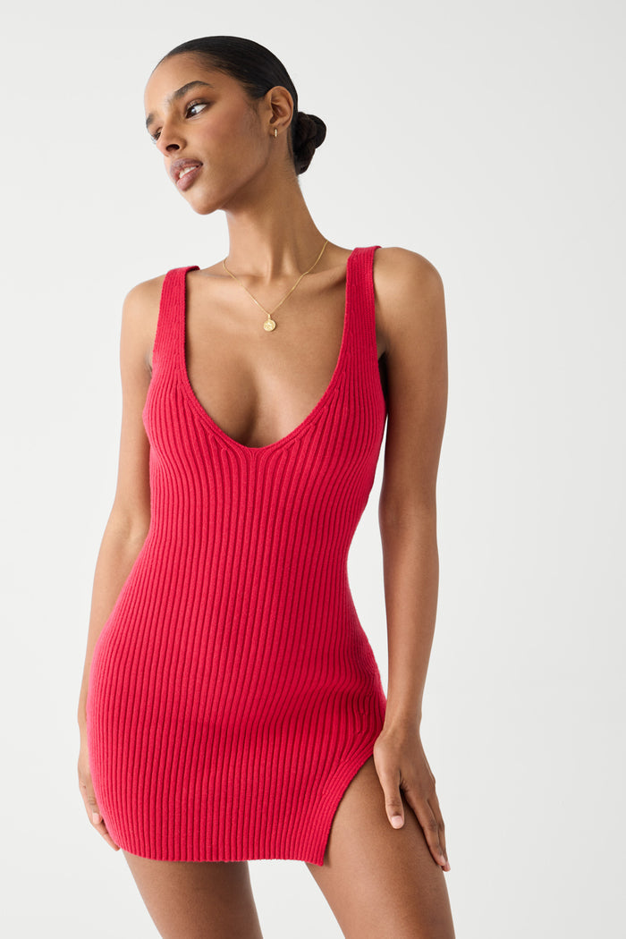 Lady cloud knit mini dress burning love red
