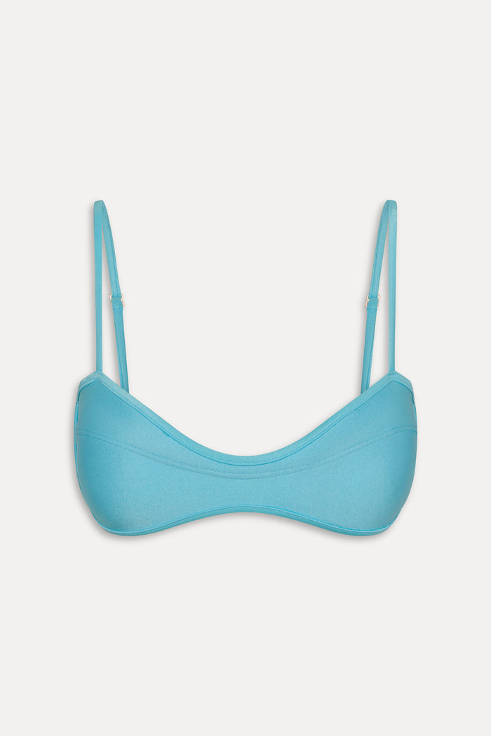 Lane Satin Bandeau Bikini Top - Cyan Shine