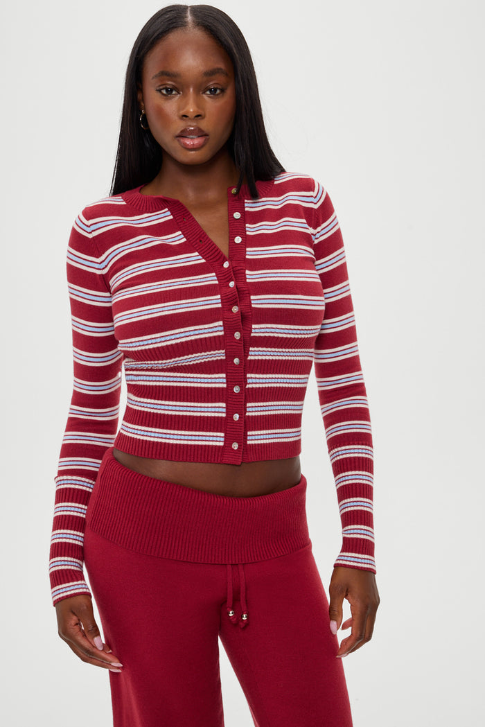 Lenon Button Up Knit Sweater - Collegiate Stripe