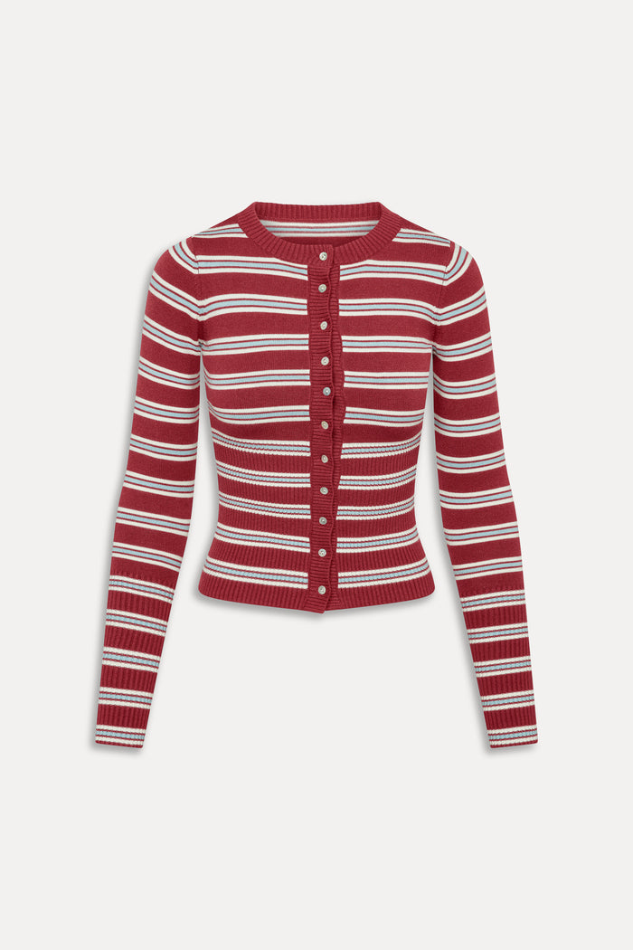 Lenon Button Up Knit Sweater - Collegiate Stripe