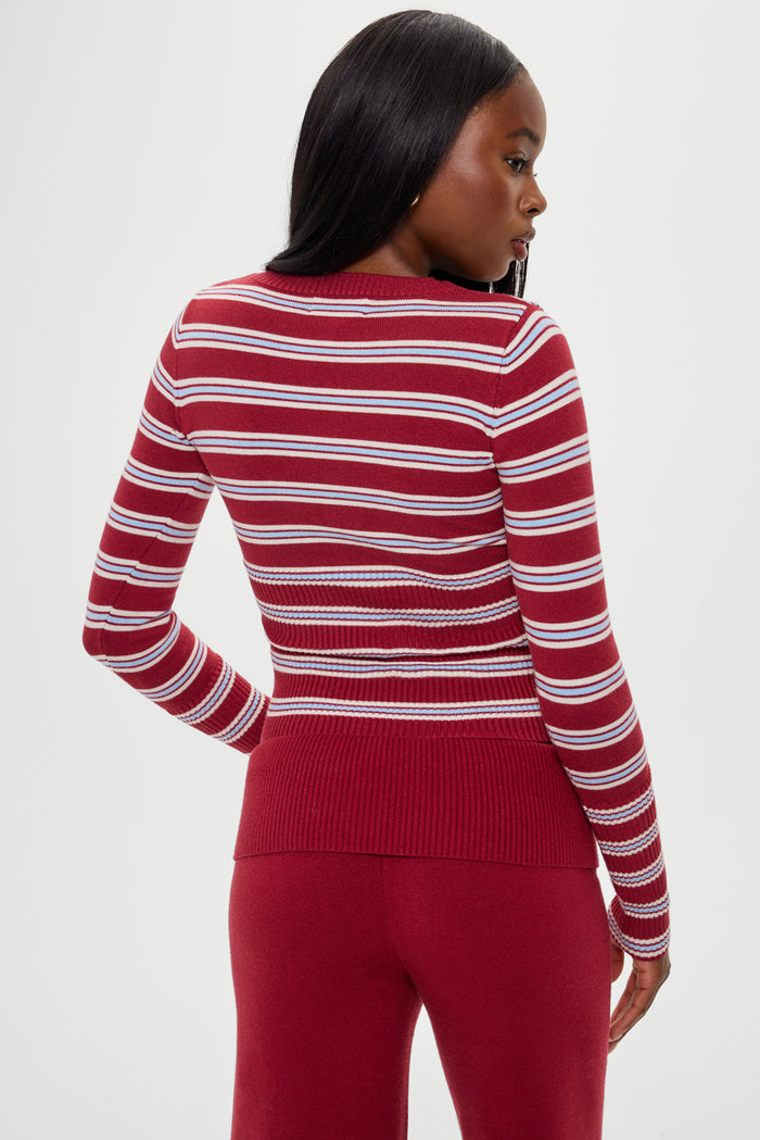 Lenon Button Up Knit Sweater - Collegiate Stripe