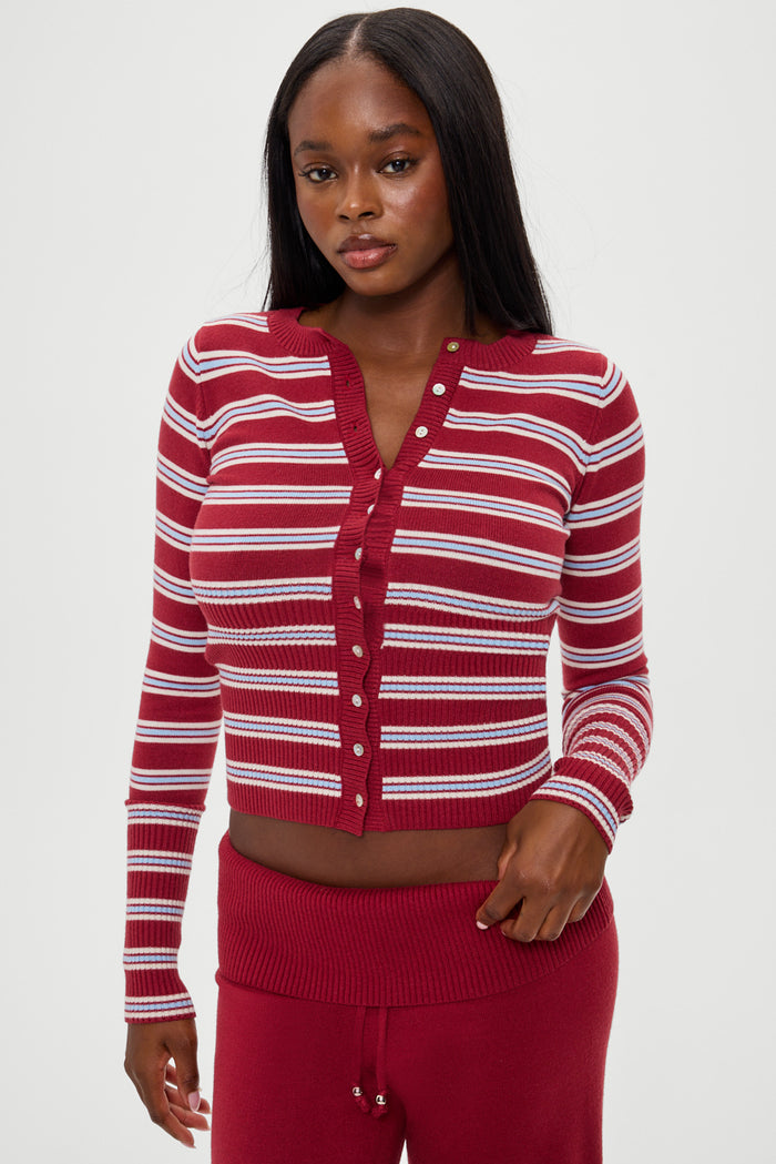Lenon Button Up Knit Sweater - Collegiate Stripe