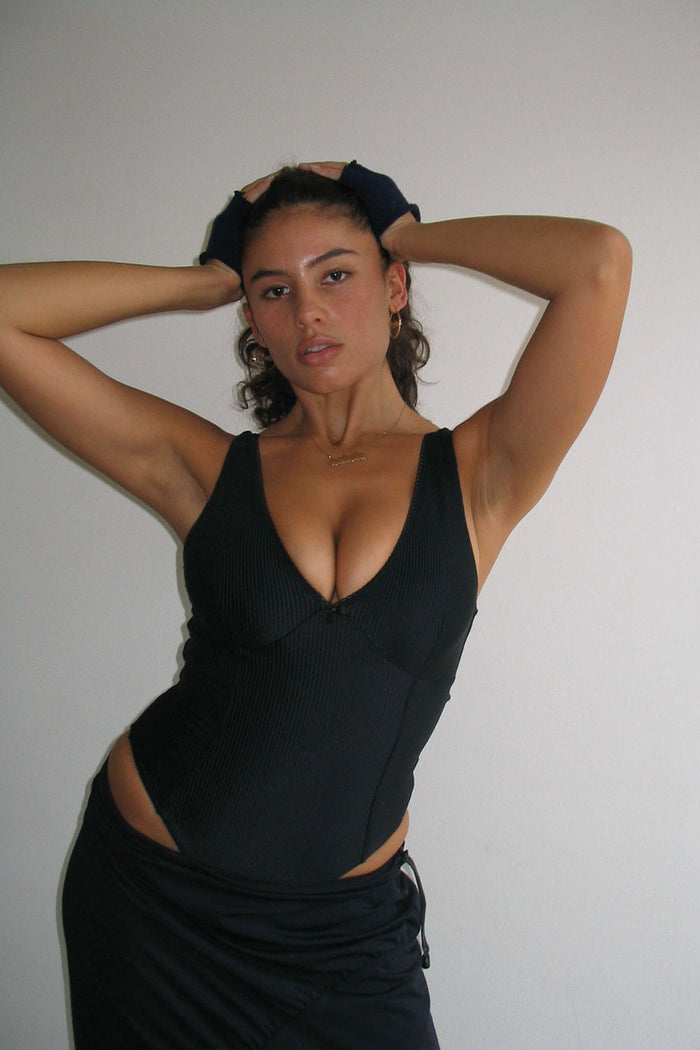 Lila Ribbed One Piece Swimsuit Ebony