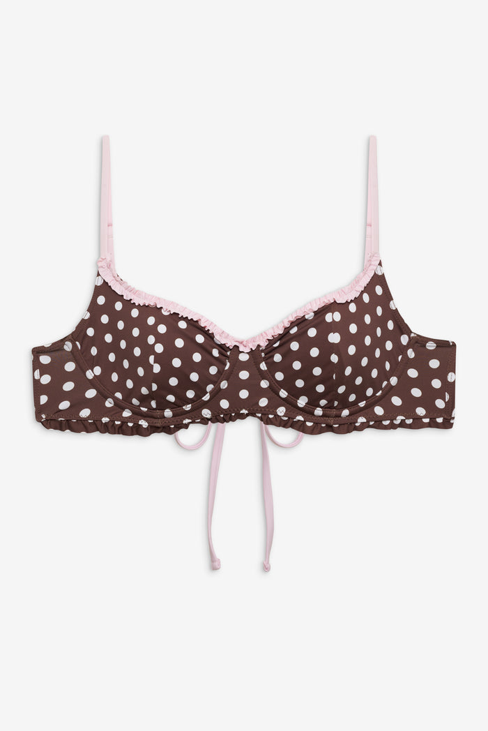 Lillie Underwire Bikini Top Cocoa Dot with Pink Trim
