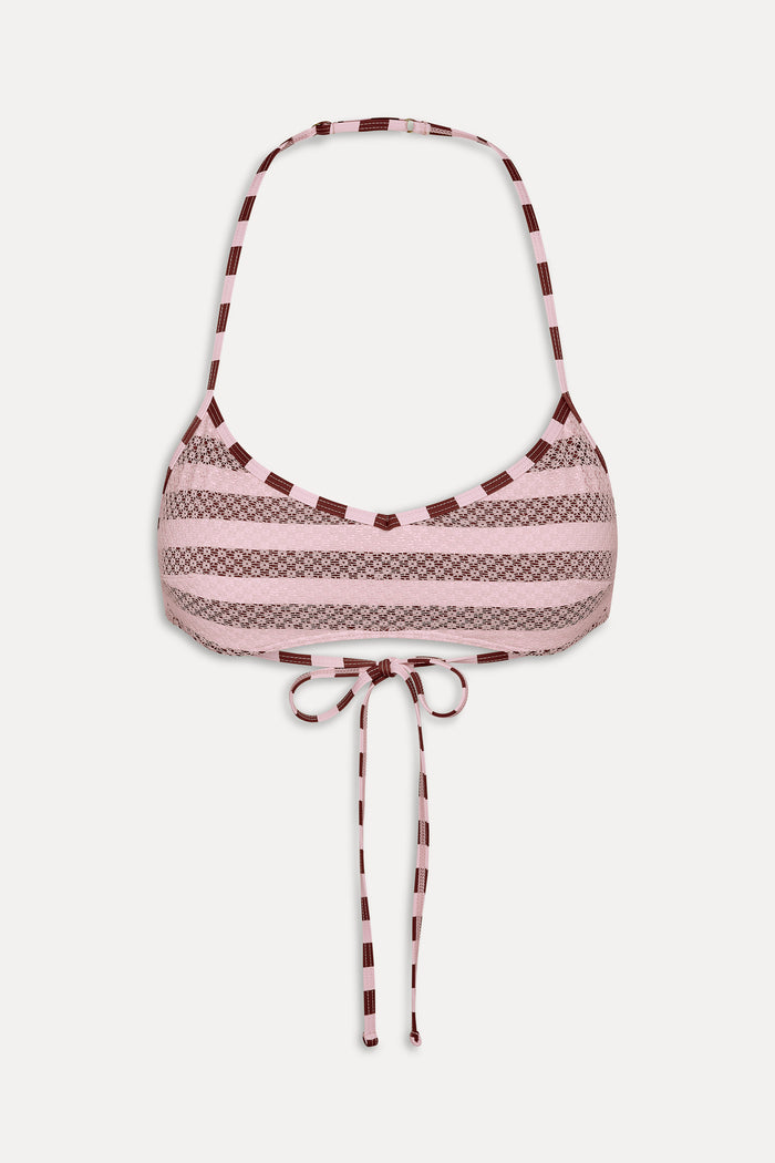 Lotus Mesh Striped Bikini Top - Strawberry Chocolate