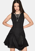 Lucette Asymmetric Eyelet Lace Up Mini Dress