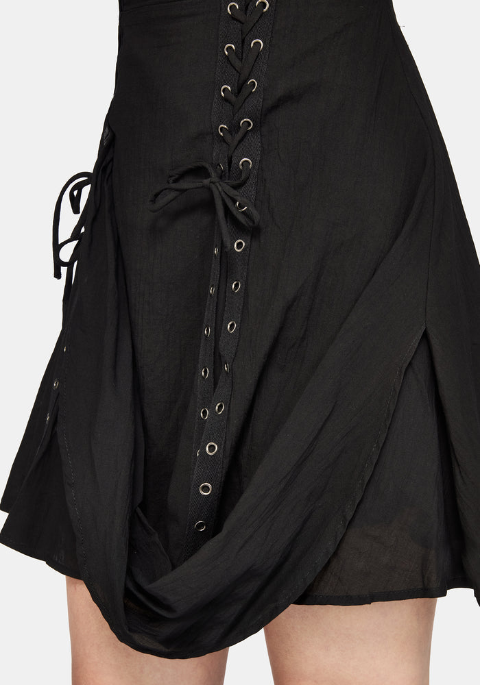 Lucette Asymmetric Eyelet Lace Up Mini Dress