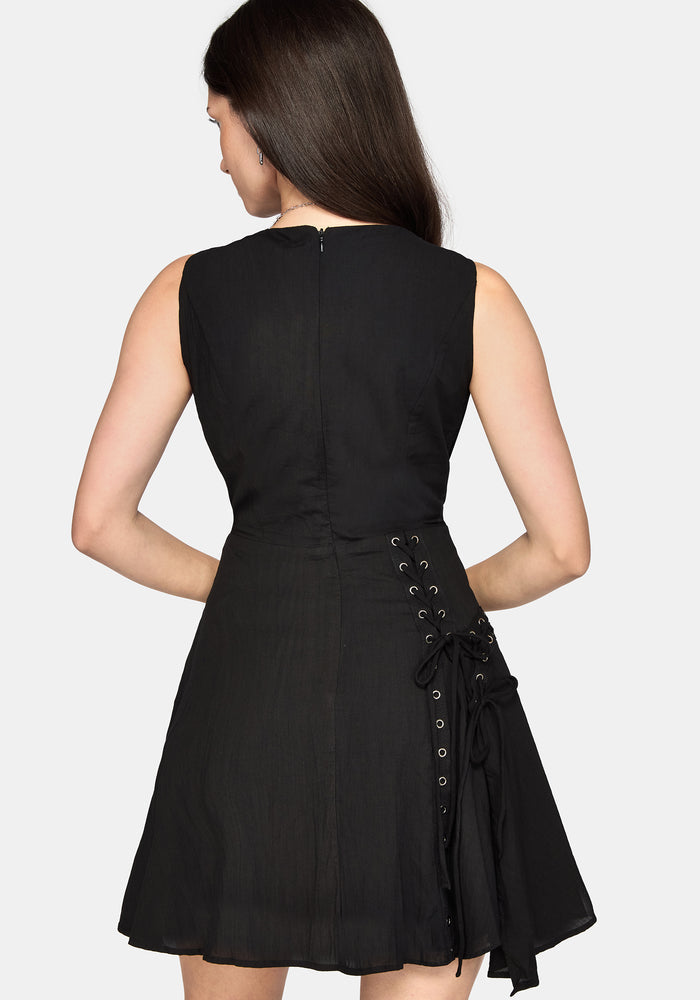 Lucette Asymmetric Eyelet Lace Up Mini Dress
