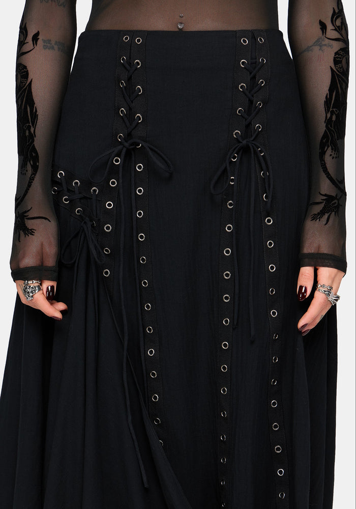 Lucette Eyelet Lace Up Midi Skirt