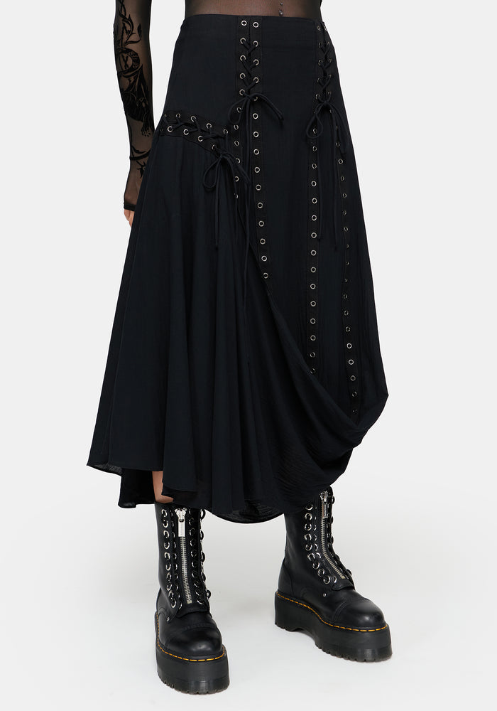 Lucette Eyelet Lace Up Midi Skirt