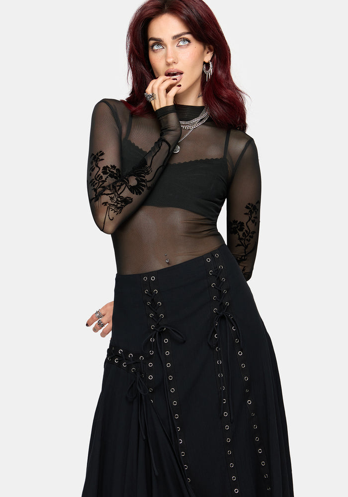 Lucette Eyelet Lace Up Midi Skirt