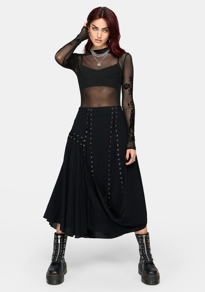 Lucette Eyelet Lace Up Midi Skirt
