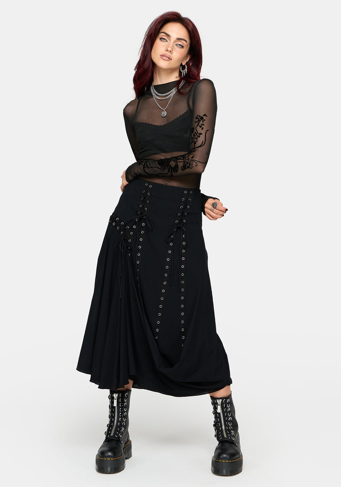 Lucette Eyelet Lace Up Midi Skirt