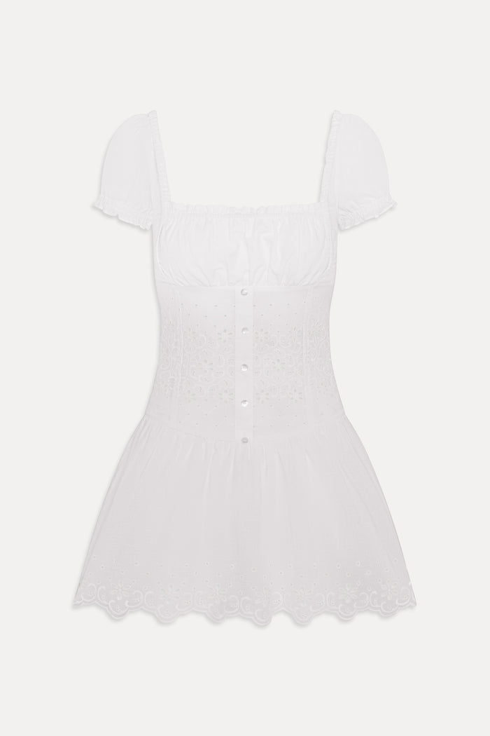 Lucien Cotton Embroidered Mini Dress - Optic White