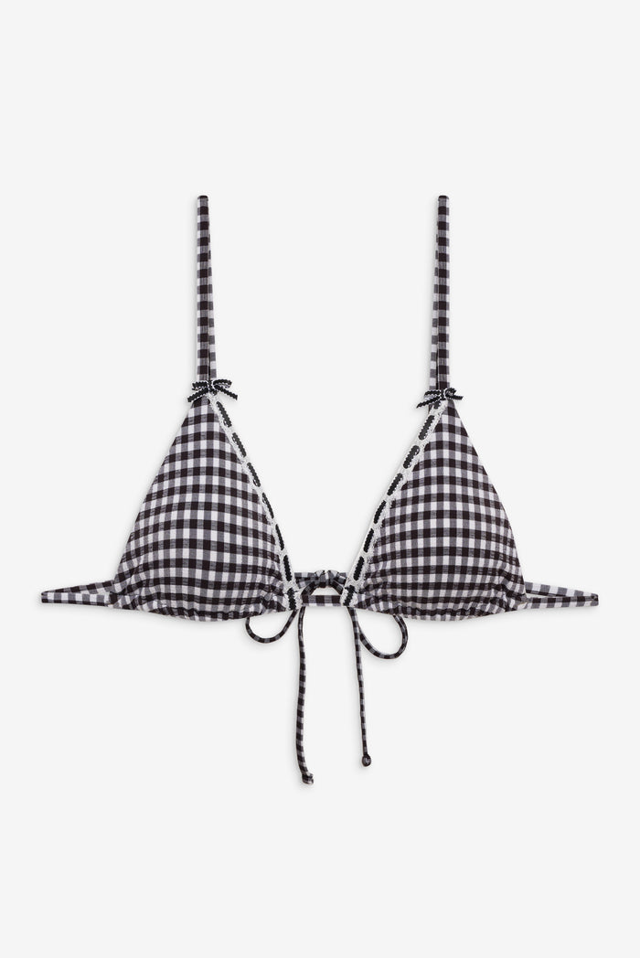 Lumia Seersucker Gingham Triangle Bikini Top Blackberry Gingham