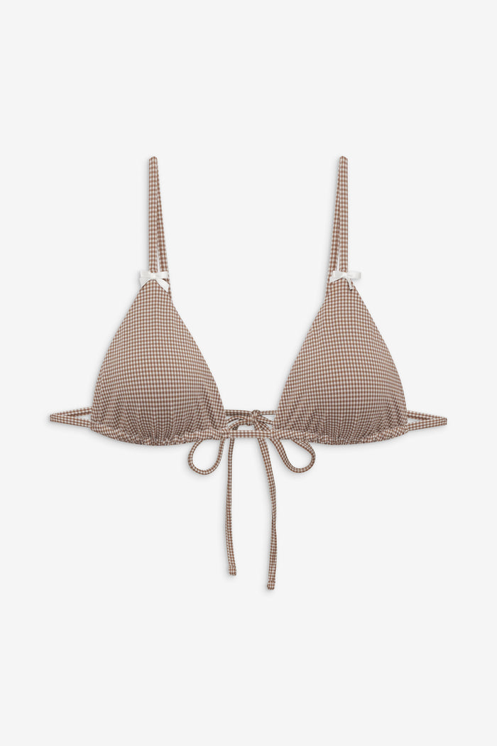 Lumia Gingham Triangle Bikini Top Brown Gingham