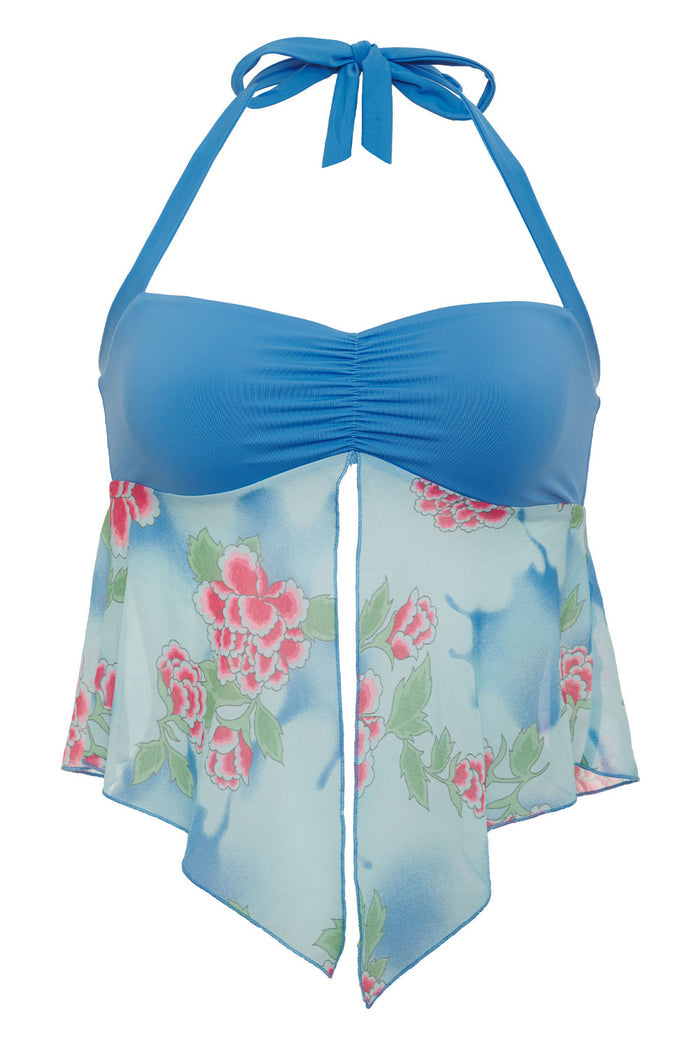 Luna Floral Halter Top Blue Daiquiri