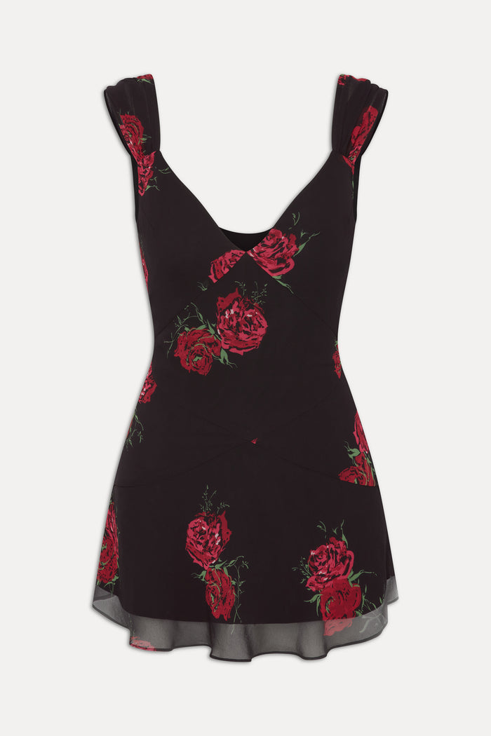 Lunarose Floral Mini Dress - Black Rose Brushstroke