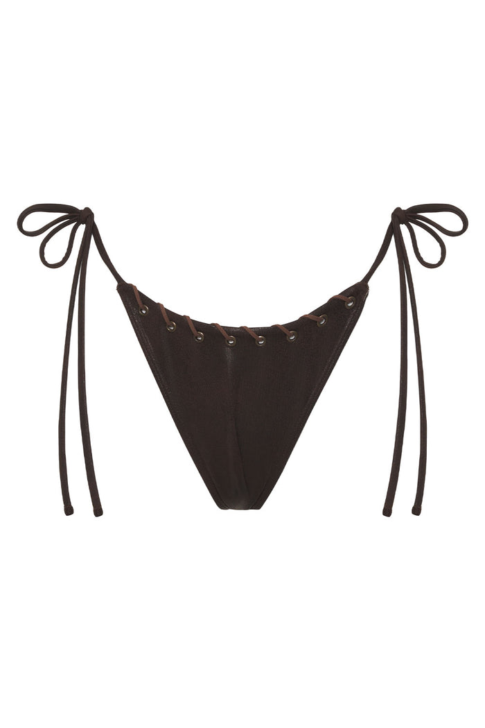 Mackenzie Leather Look String Bikini Bottom Cocoa