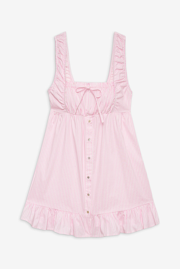 Marilyn Poplin Mini Dress in Pink Stripe