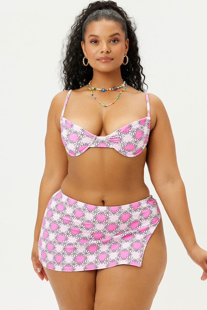 Marty Terry Swim Skirt Bikini Bottom Floral Pink Daisy extended