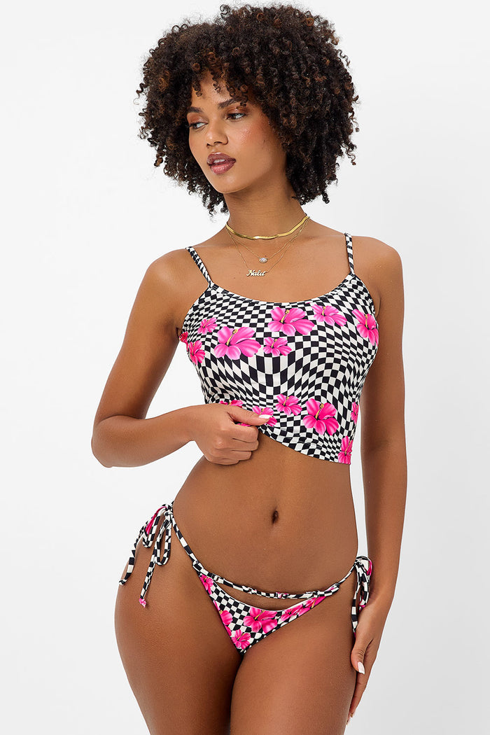 Meg Shine Tankini Bikini Top Black Morrison Hibiscus