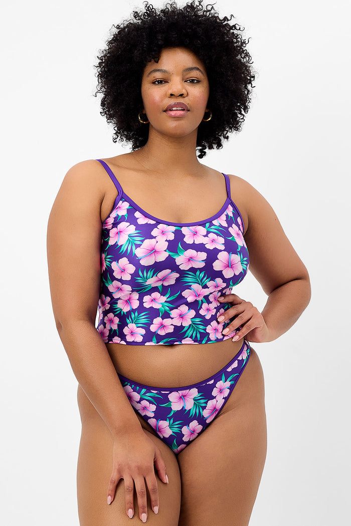 Meg Shine Tankini Bikini Top Purple Hibiscus